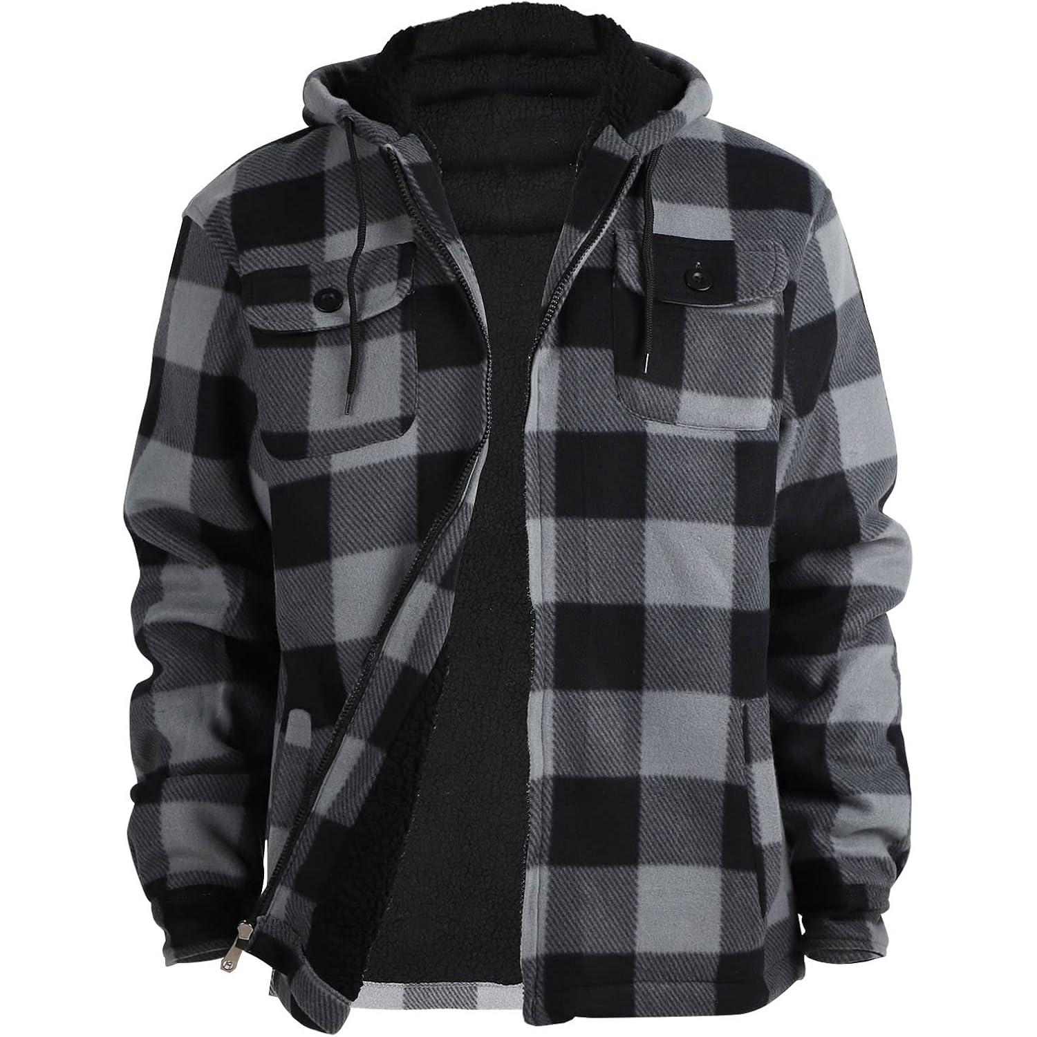 2025 ChristmasPlus Size Heavy Thick Flannel Plaid Jacket Sherpa Fleece Lined Hoodies For Men Zip Up Winter Warm Coat Buffalo Zipper Sweatshirt..1123