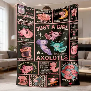 2026 New Arrival Flannel Blanket |   Cozy Pink Axolotl Hexagon Flannel Blanket, Soft Polyester, Warm & Comfortable, Perfect For Sofa, Bed, Office AllSeason Use, Low Allergen, Machine Washable, Ideal Gift For Family, Office Decor