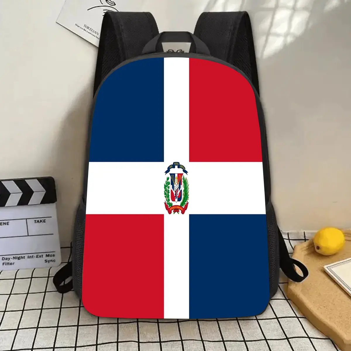 1pc Dominican Republic Flag Backpack - 17" Large Capacity Casual Shoulder Bag with Laptop Compartment, Adjustable Straps & Water Bottle Holder, Lightweight Durable Design for School, Work, Travel, Picnic - Unique Gift for Family & Friends (Mother'S Day, F
