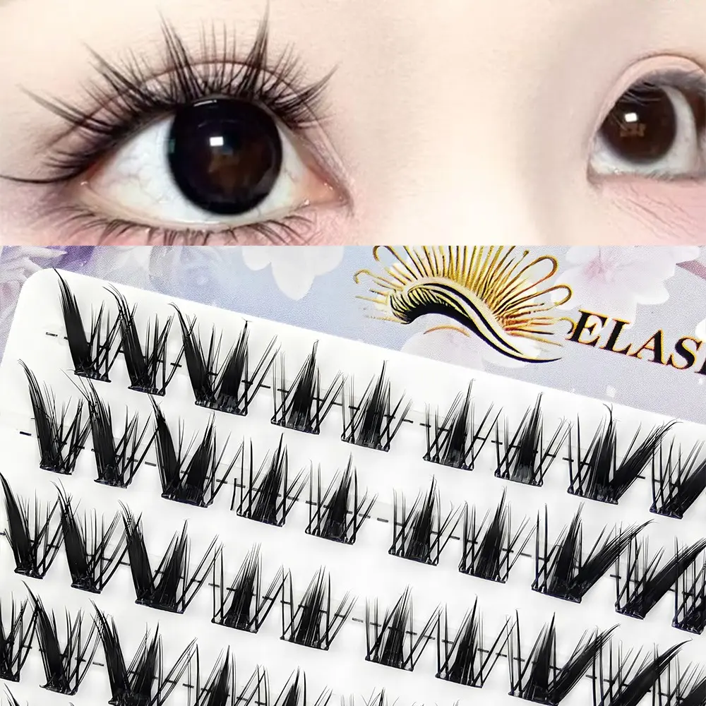 10-Row Glue-Free Nine-Tail Rabbit False Eyelashes, Large Capacity Dense Fox Style Rabbit Style Combo, Fine Stem Eye Lashes Cosmetic, Volume Individual Lashes