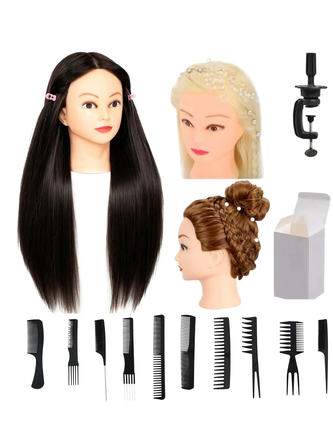 26‑28 Inch Long Straight Blonde Synthetic Hair Mannequin Head Light‑Skin Female Training Manikin Head Comes With Clamp Stand And Complete Hair Comb Tools For Learners Practicing Various Braid Bun And Wedding Hairstyles