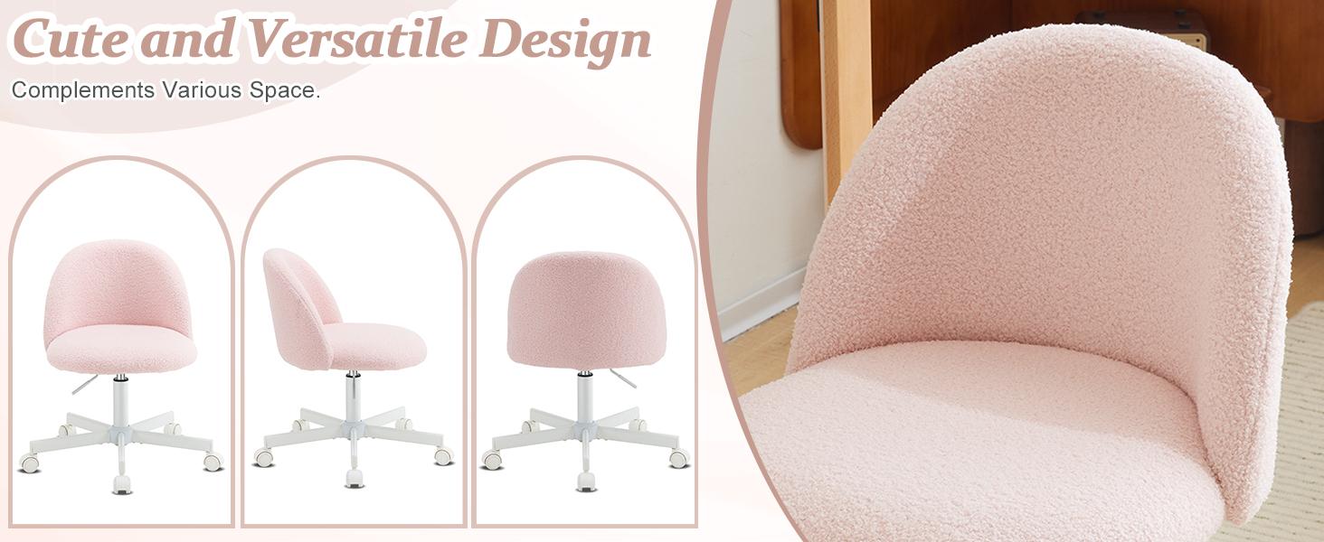 VINGLI Cute Candy Chair Armless Comfy Small Office Desk Vanity Chair with Wheels & Lumbar Support,Teddy Adjustable Rolling Swivel Computer Task Ch for Home Office,Bedroom,Gentle Pink VINGLI Cute Candy Chair Armless Comfy Small Office Desk Vanity Chair with Wheels & Lumbar Support,Teddy Adjustable Rolling Swivel Computer Task Ch for Home Office,Bedroom,Gentle Pink