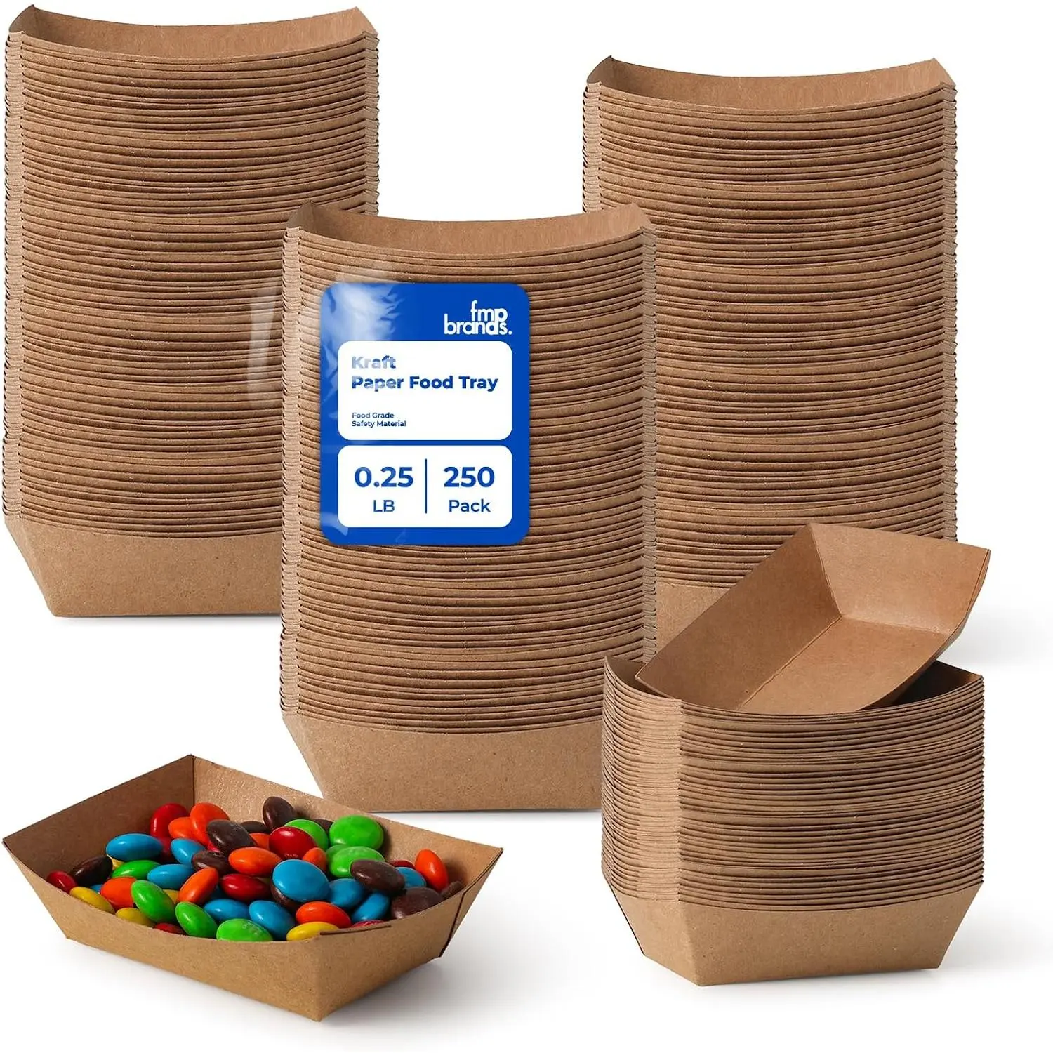 [250 Pack 0.25 lb Paper   Heavy Duty Disposable  Trays,  Brown Nacho Tray for Parties Fairs Picnics Carnivals, Holds Sause Candies Nut  Resistant