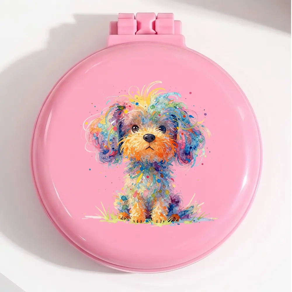 1pc Folding Hair Comb, Rainbow Watercolor Puppy Pattern, Blue Colors, Portable Mini Hair Comb, Pocket Size, Fashionable and Durable