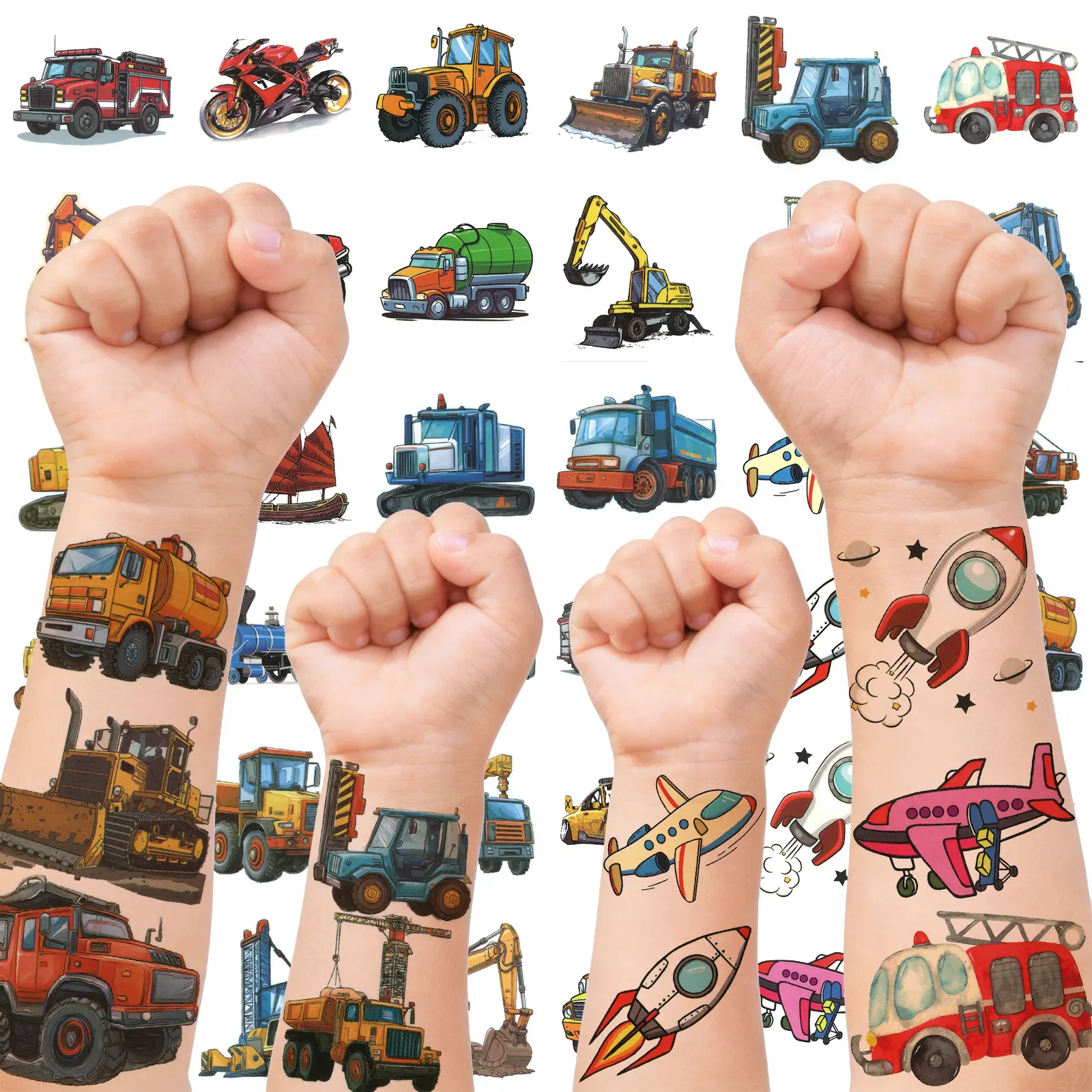9pcs Kids Tattoo Bulk Construction Temporary Tattoos for Boys and Girls Face Arm 3D Excavator Bulldozer Truck Racing Car Fake Tattoo Sticker Easy to Clean