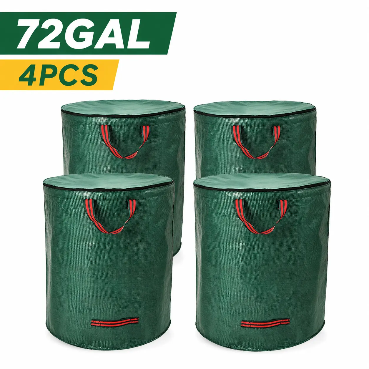 72 Gallon Heavy Duty Garden Waste Bags – Large Collapsible Yard Leaf Bags with Zipper Lid & Handles, Reusable Waterproof Trash Bin for Lawn, Leaves, Grass & Debris