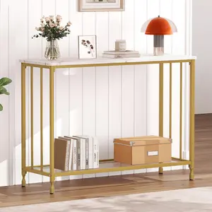 Elegant Ribbed Gold Console Table Fluted Texture Metal Frame Luxury Entryway Sofa Table Foyer Accent