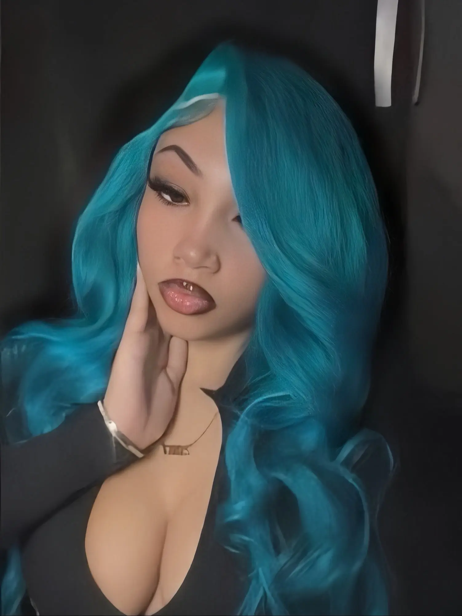 Turquoise Blue Lace Wig  Long Straight Wig, 13x4 Hand-Tied Lace 26 Inches, Natural Hairline, Synthetic Lace Front, Role Play Costume