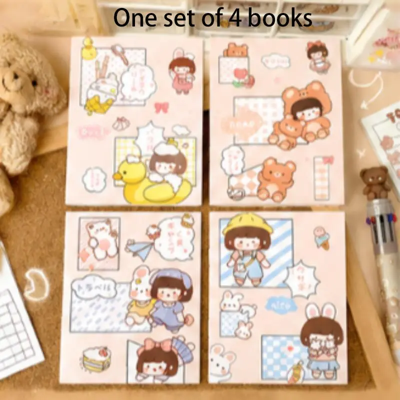 Aesthetic Journal Filler Paper, Cute Cartoon Character Memo Pads, 4 Styles Pack, Perfect for Note-Taking and Creative Writing