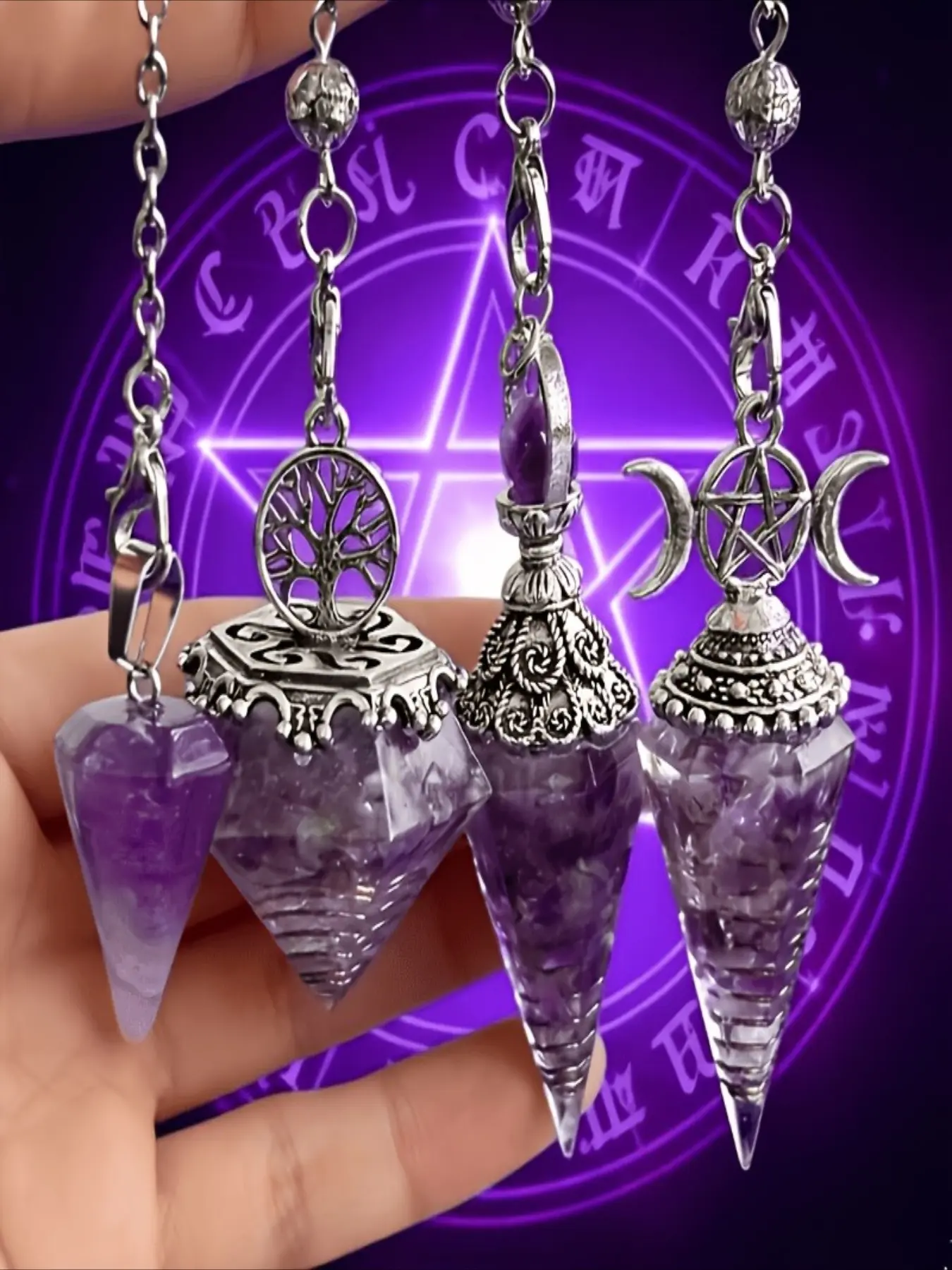 4pcs/6pcs natural purple crystal pendulum set with deep mysterious purple tones, character styling ornaments, suitable for daily use, home decoration and more, Unique Crystal Design, Crystal Decorative Ornaments
