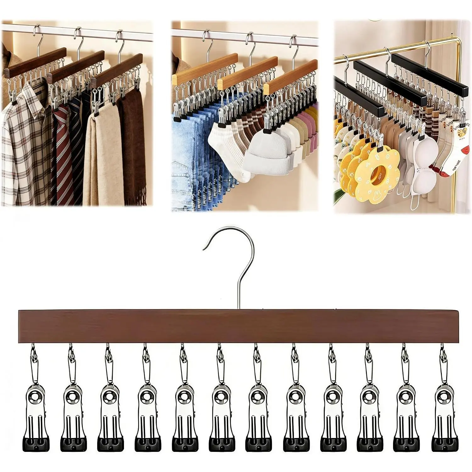 Closet Organizer with 12 Clips, Pants Hangers with Clips, Legging Organizer 360° Rotating Space Saving  Closet Organizers and Storage ()