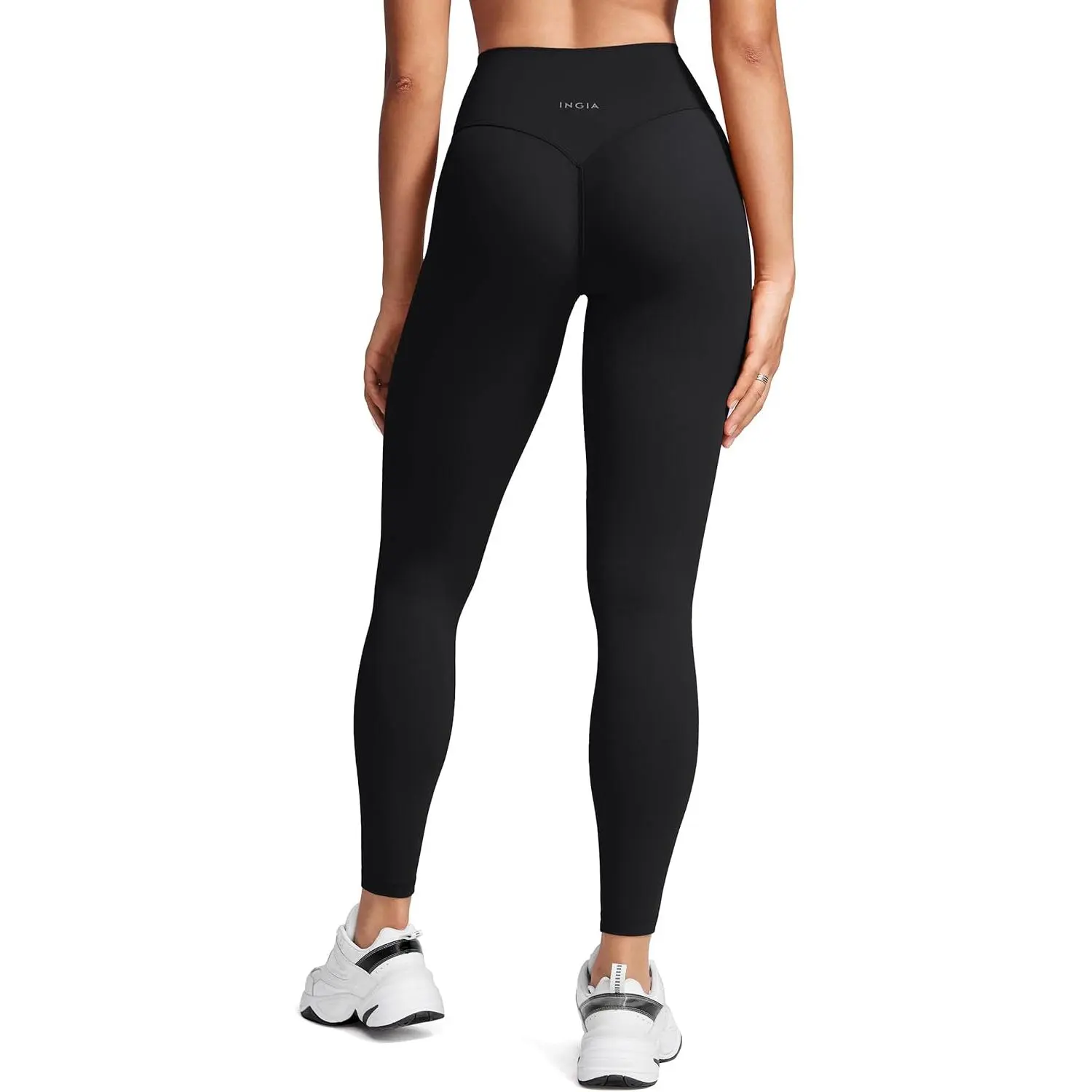 INGIA Women's High-Rise No Front Seam Scrunch Effect Butt Shaping Leggings, 25in V-Back Athletic Fitted Workout Leggings for Gym Yoga