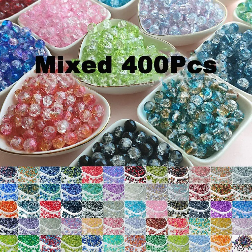 400Pcs Mixed Random Colors DIY Glass Beads Set Bohemian Handmade Glass Sparkling Crackle Round DIY Beads 10mm Set | Assorted Colors 400Pcs Vibrant Handpicked Variety DIY Jewelry Making, Craft Supplies, Colorful Jewelry Making Parts Accessories