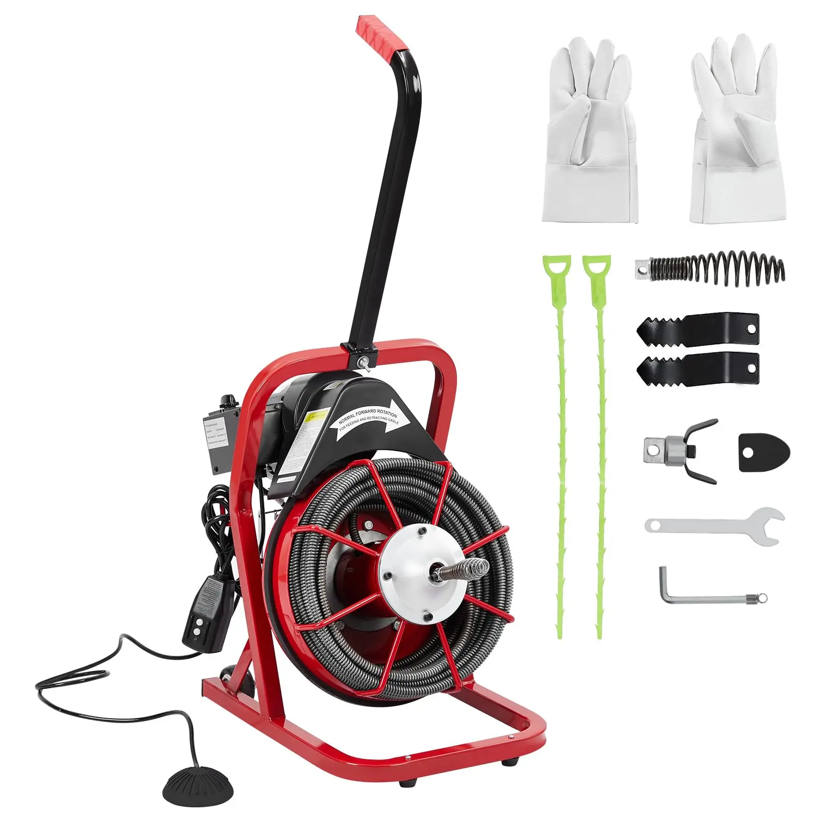 GARVEE Electric Drain Cleaners: Versatile Machines for 1-4 Inch Pipes, Available in 50Ft, 75Ft, and 100Ft Lengths, Featuring 3/8 Inch and 1/2 Inch Options with Multiple Cutters for Efficient Clog Removal.