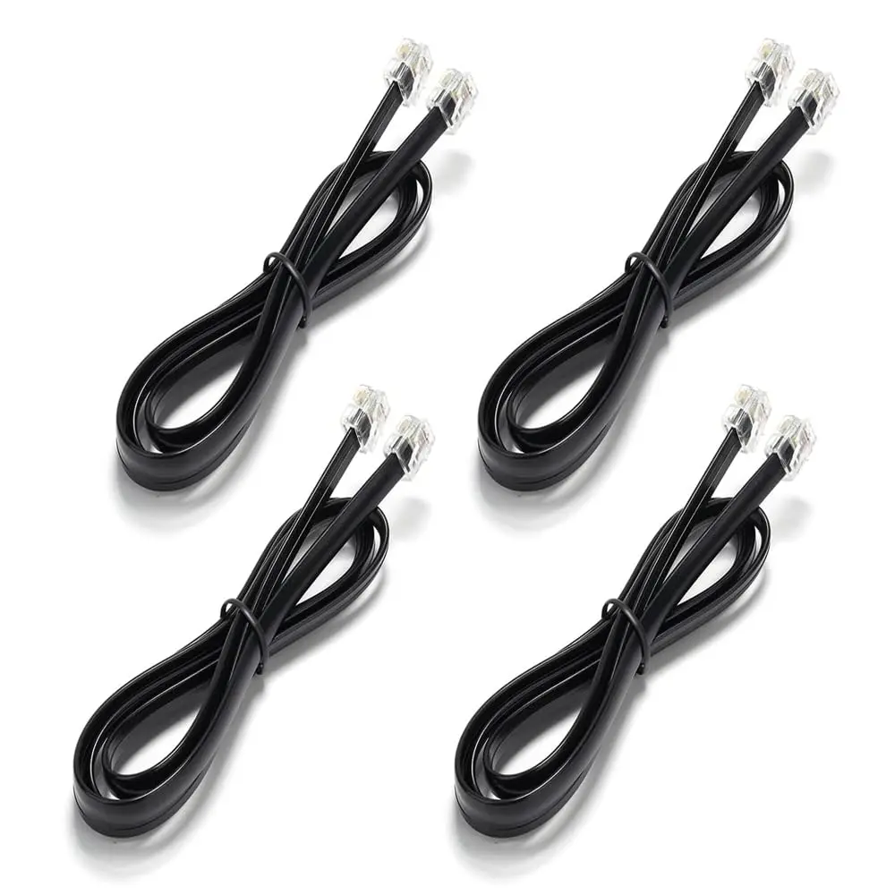 3.3FT - 4 Pack Phone Cord, Telephone  with Standard RJ11 Plug (6P4C), Black, for Landline Telephones, Fax, Modems, Answering Machines