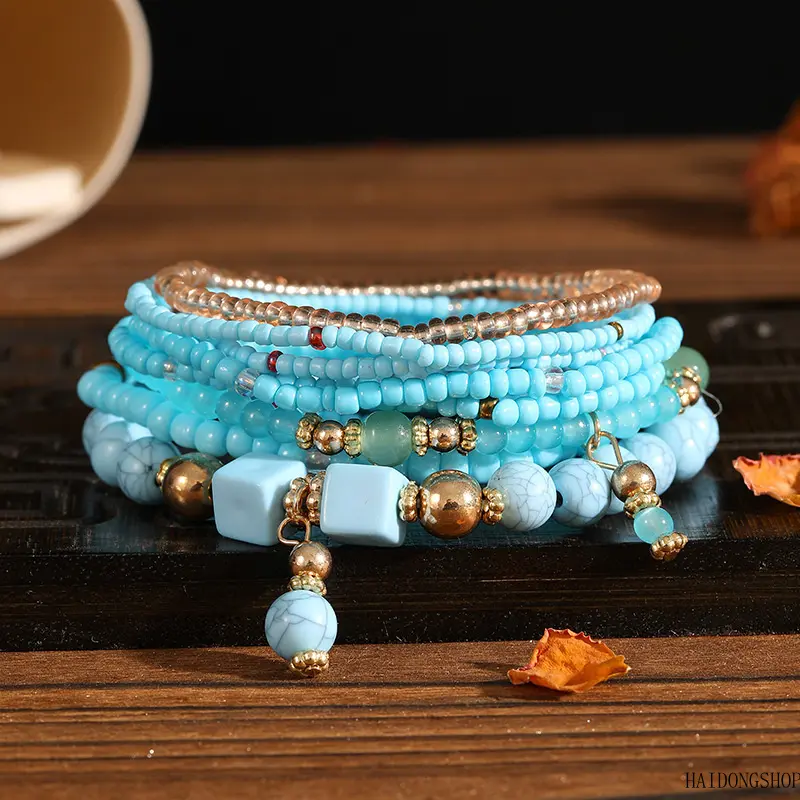 Boho Viral Coastal Dopamine Handmade Romantic Multi-Element Beaded Bracelet Set For Women, 8Pcs Stackable Wrist Jewelry, Bohemian Accessory For Beach Festival Travel Daily Outfit Styling trendy fashion anniversary religious faith gold-plated