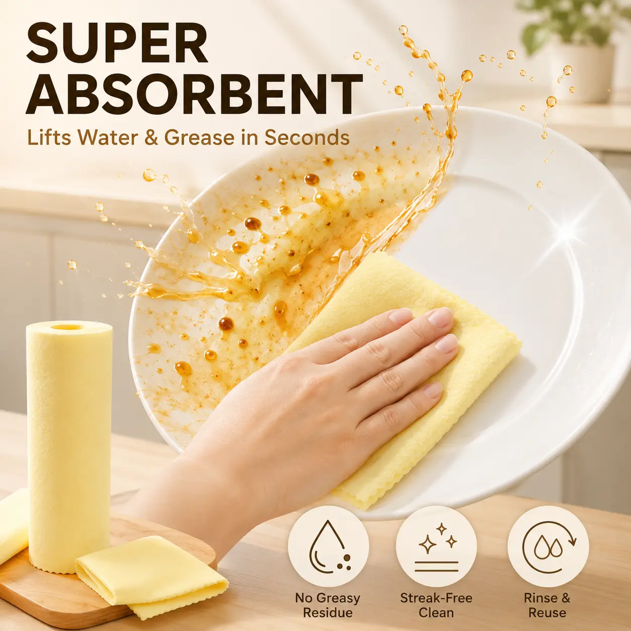 Multipurpose Luffa Cleaning Cloth Roll, Super Absorbent Reusable Kitchen Towels, Cut-to-Size Wet & Dry Cleaning Cloths for Home