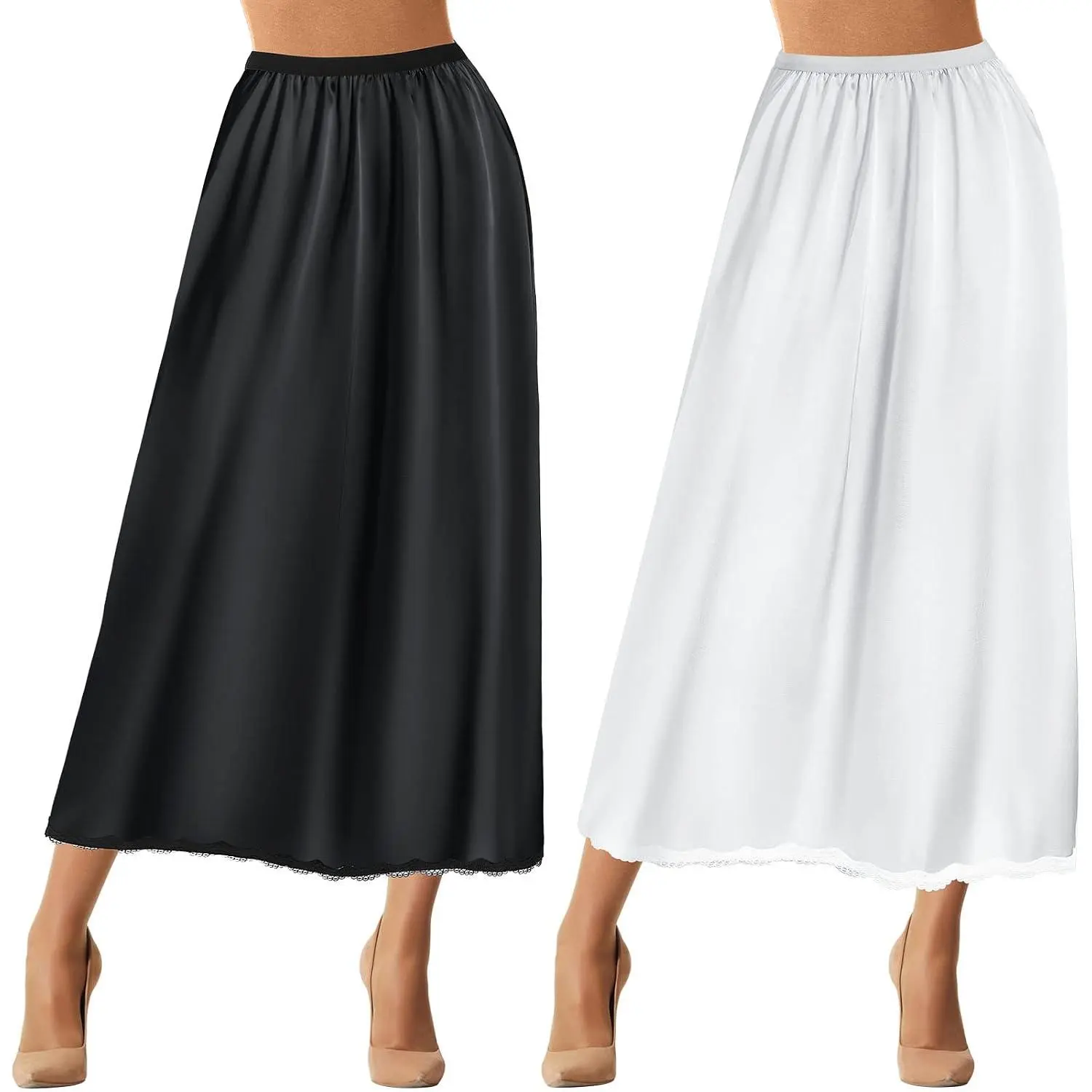 2 Pieces Half Slip Lace Long Underskirt Women's Satin Half Slip for Under DressesGift.