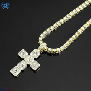 Iced Out Cross Necklace with Tennis Chain, Gold or Silver Plated CZ Crystal Pendant for Men & Women, Hip Hop Statement Jewelry for Party & Daily Wear, Jewelry For Women