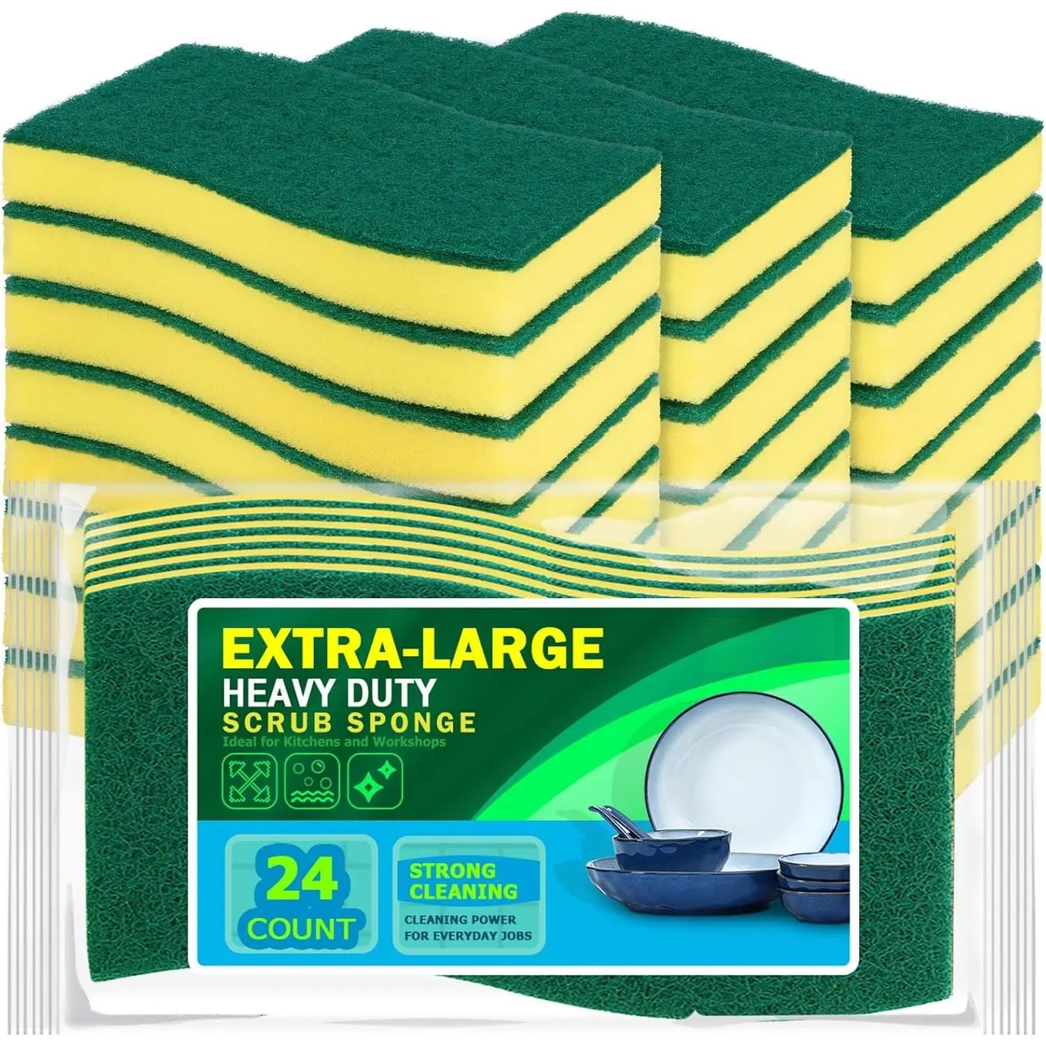 Sponges Kitchen, 24-PK XL Heavy Duty Dish Sponges, Scrub Sponges | Dish Sponges Stink-Free,  Cleaning Dish  Sponges for  & Bathroom, Sponges Bulk Supplies for Pots/ Pans