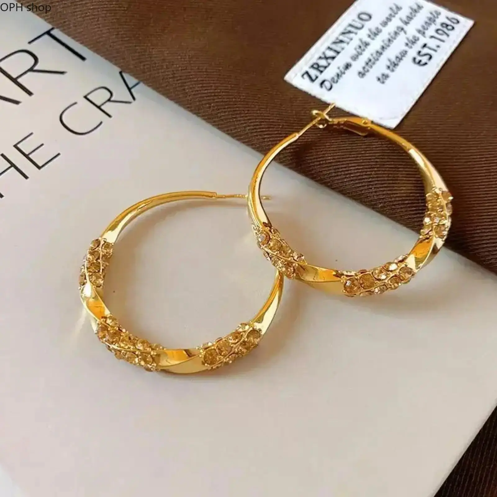 14K Gold Plated Twisted Chunky Crystal Hoop Earrings Minimalist Statement Jewelry For Women Daily Party Wear