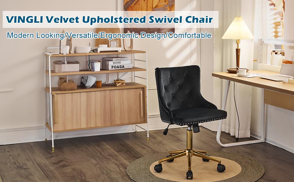 VINGLI velvet armless home office desk and chair, available in multiple colors, golden base/wheels, cute dressing table/makeup chair, bedroom, soft cushion adjustable rolling and rotating nail chair, women/girls VINGLI velvet armless home office desk and chair, available in multiple colors, golden base/wheels, cute dressing table/makeup chair, bedroom, soft cushion adjustable rolling and rotating nail chair, women/girls