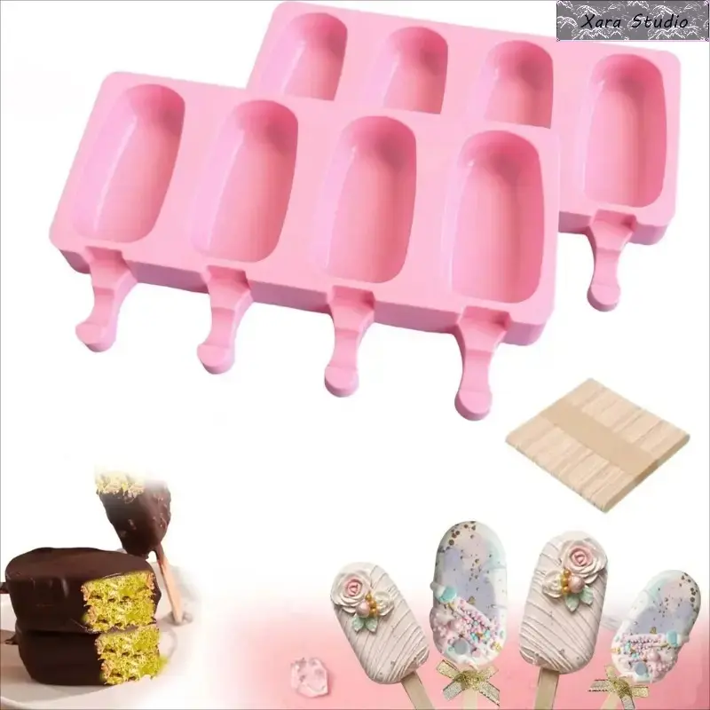 52PCS Silicone Popsicle Molds Set - BPA-Free Nonstick Kitchen Utensils with 2 Molds, 50 Wooden Sticks, 100ml Capacity, -40°F to 446°F Heat Resistance for DIY Ice Cream & Cake Making, Popsicles Molds