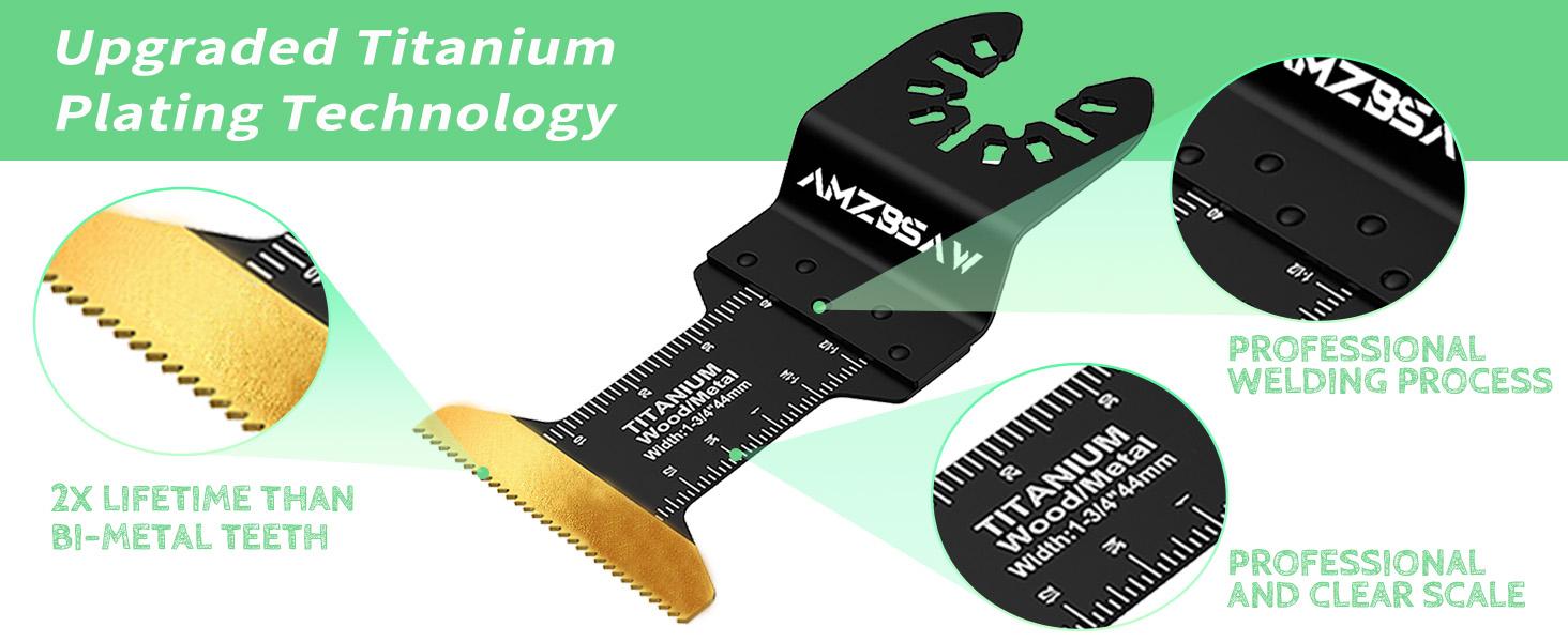 16 PCS Titanium Oscillating Saw Blades Metal Cutting, Multitool Blades for Soft Metal Nails Hard Material and Wood Plastic, Multi Tool Blades Kits Fit