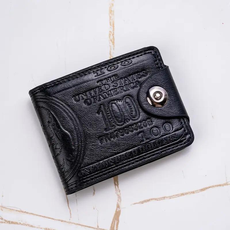 Retro Banknote Design Wallet, Unisex Slim Snap-Closure Coin Purse with Multiple Card Slots, Black & Brown Durable for Everyday Use