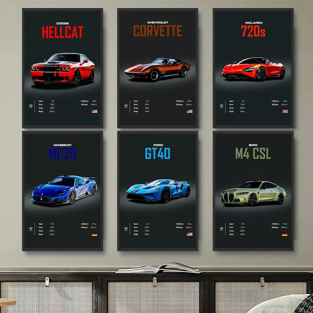 9pcs/set Unframed Canvas Painting Posters And Prints Modern Wall Art Picture Classics Luxury Sports Car RS3 MR2 Minimalist Garage Picture For Room Decor
