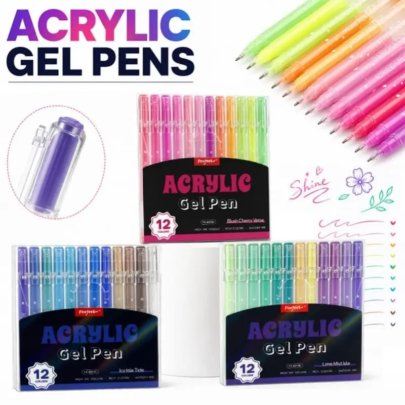 12-Pack Acrylic Neutral Pens, Fine Tip for Detailed Lines, 3 Color Families, Ideal for Sketching, Stationery, Back-To-School Art Sets