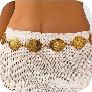 Western Concho Belt  Women Cowgirl Metal Belts Adjustable Boho Vintage Turquoise Chain Belt  Dresses Jeans
