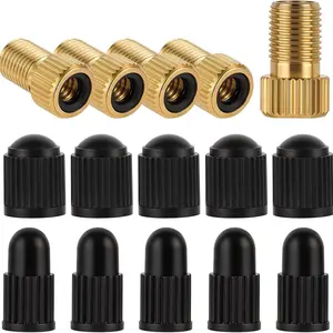 Brass Presta Valve Adaptor Pack of 5 + 10 Caps, Convert Presta to Schrader for Bikes Ebikes Escooters, Durable Brass Material