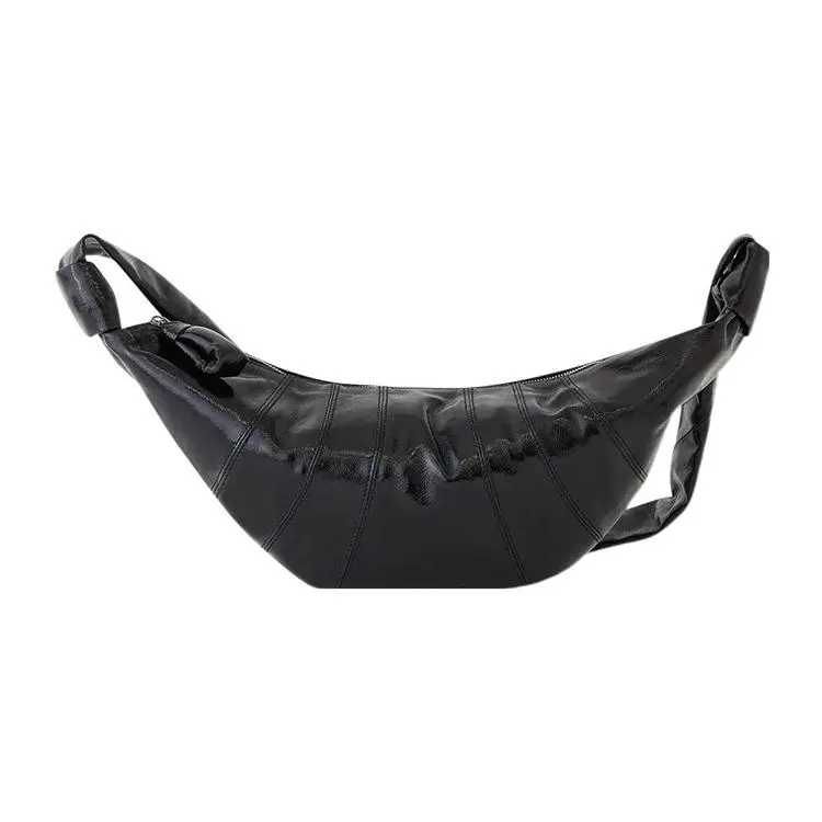 Lemaire Croissant Series Cotton Crossbody Bag for Men and Women, Medium Size with Interior Pockets, Black