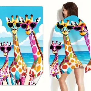 1pc Farmhouse Style Giraffe Print Beach Towel, Super Absorbent Microfiber, 300gsm, Knit Fabric, Animal Theme, Summer Holiday, Multi-Purpose for Beach, Pool, Bathroom, Camping, Yoga - 100% Polyester