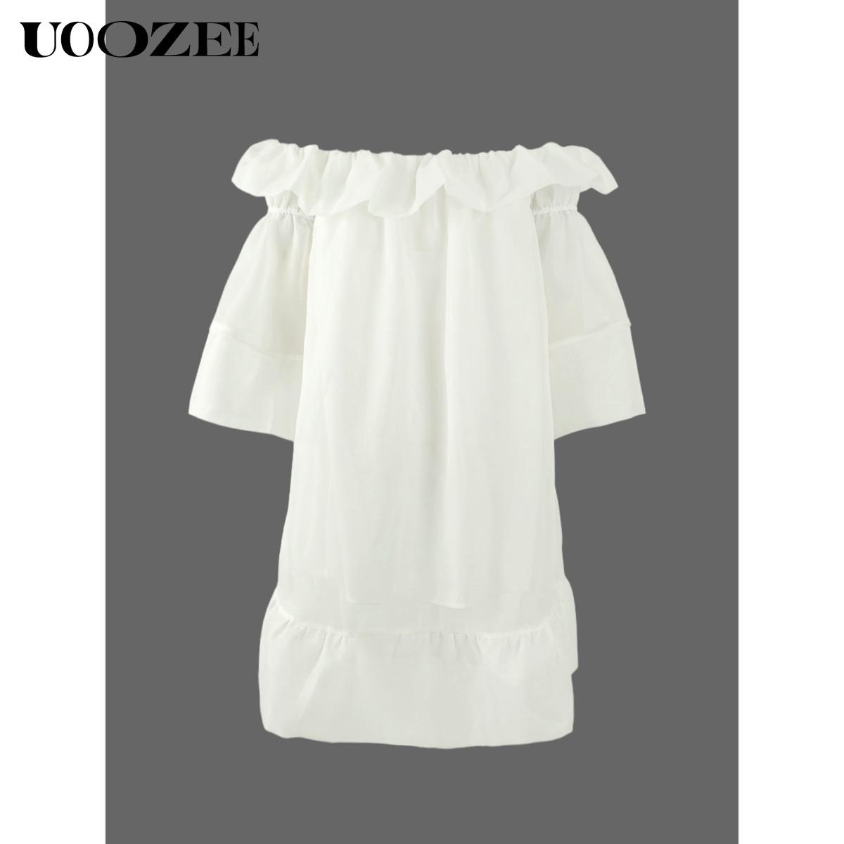 UOOZEE Women's White Off-Shoulder Mini Dress, Cascade Ruffle Sleeves High-Low Hem Pleated Party Dress New Stylish Flowy Dress(Sizing Runs Small - Check Size Guide or Order Larger) UOOZEE Women's White Off-Shoulder Mini Dress, Cascade Ruffle Sleeves High-Low Hem Pleated Party Dress New Stylish Flowy Dress(Sizing Runs Small - Check Size Guide or Order Larger)