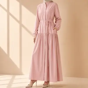 A-Line Trench Shirt Maxi Abaya Dress with Pockets (MA422)