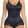 Women's 1 Piece Solid Color Colombian Shapewear, Lace Trim Anti-Slip Leg Hem Fajas Underwear, Front Zipper V-Shaper Belt Bodysuit, Natural Lift Shaper, Breathable Compression Contouring Smooth Shapewear for Daily Comfort Knitted Shapewear