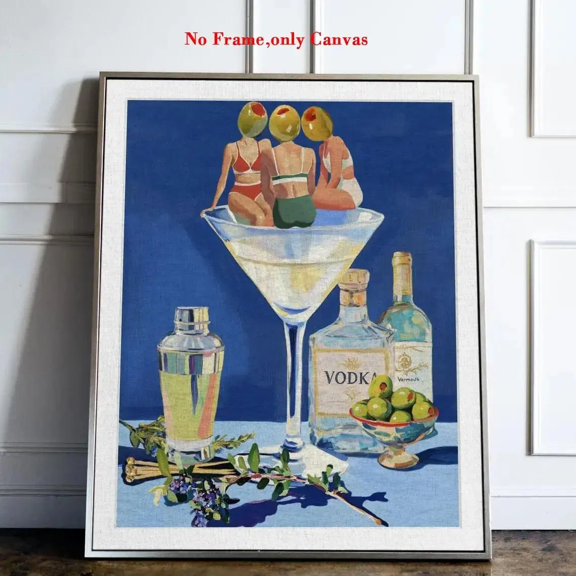 2D Flat 1pc Unframed Canvas Poster,dirty Martini Bar Print,wine Glass Girl Swimming Canvas Painting,Poster Print, Artwork Wall Painting for Gift, Bedroom, Office, Living Room, Wall Decor, Home Decoration, Gift for Valentine's Day