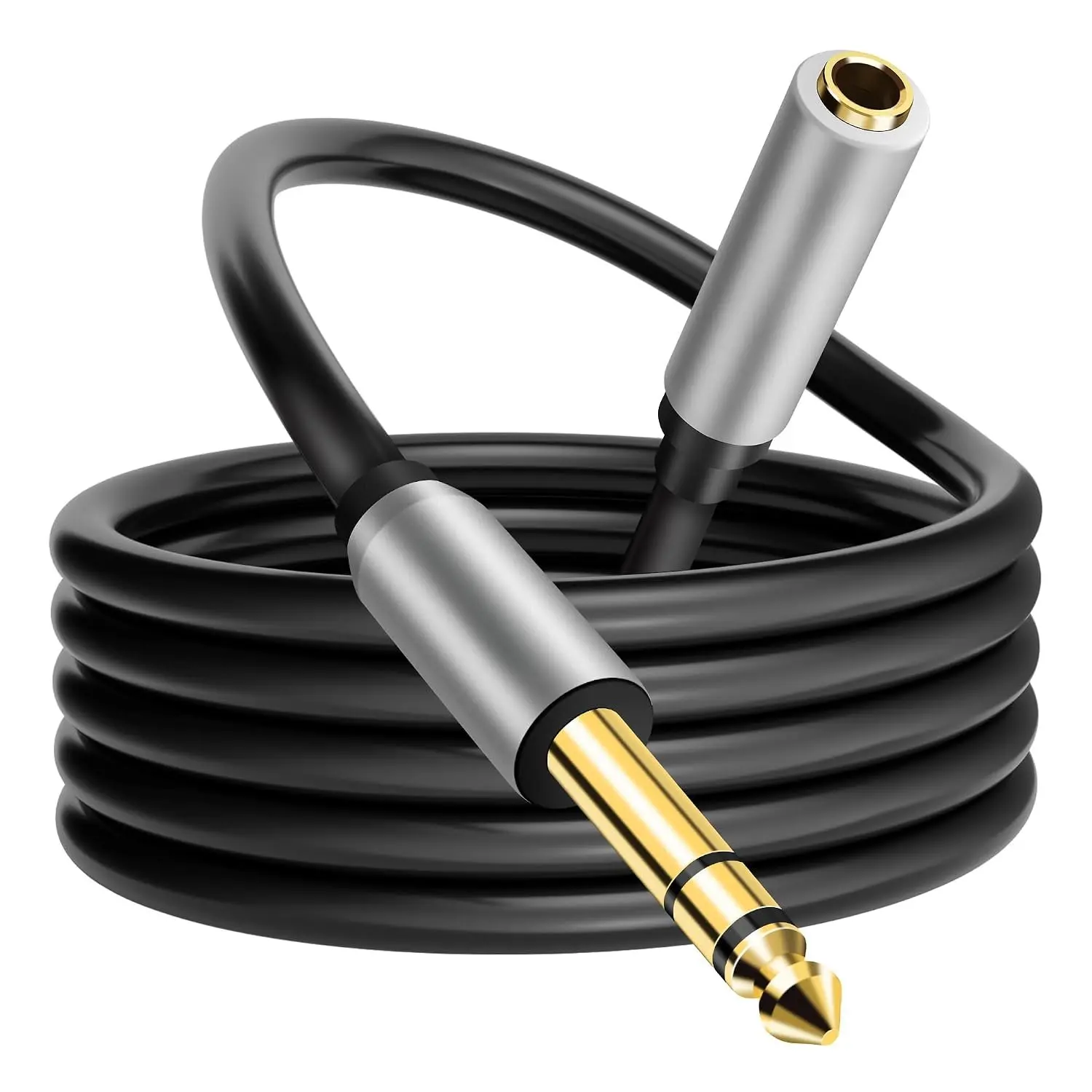 1/4 inch Extension  1 Foot, 6.35mm 1/4" TRS Male to Female Stereo Adapter Jack,Quarter inch Headphone Guitar Extension , Hi-Fi Sound,  Plated Connectors, -Free Copper OFC