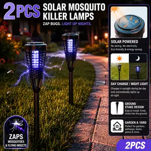 2PCS Solar Bug Zapper Outdoor, Waterproof Mosquito Killer Lamp,Rattan Style Decorative Design, LED Garden Stake Light with Purple Zapping, Auto On/Off, Mosquito Trap to Repel Gnat Small Flying Insect, for Patio, Yard, Lawn, Garden, Porch and Camping