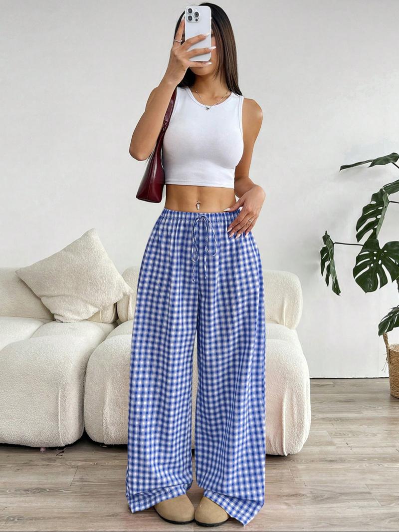 Women's Plaid Print Pants, Casual Comfy Trousers for Summer, Women's Bottoms for Daily Wear, Loungewear