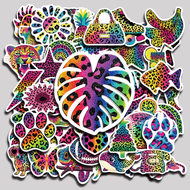 50PCS Colorful Leopard Print Aesthetic Vinyl Stickers Pack for Laptop Water Bottle Phone Case Skateboard Journal Scrapbook DIY Decoration