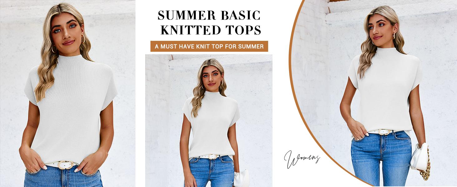 Saodimallsu Women's Short Sleeve Sweater Mock Neck Summer Casual Basic Knit Slim Fitted Pullover Tops Shirt in Khaki Hue