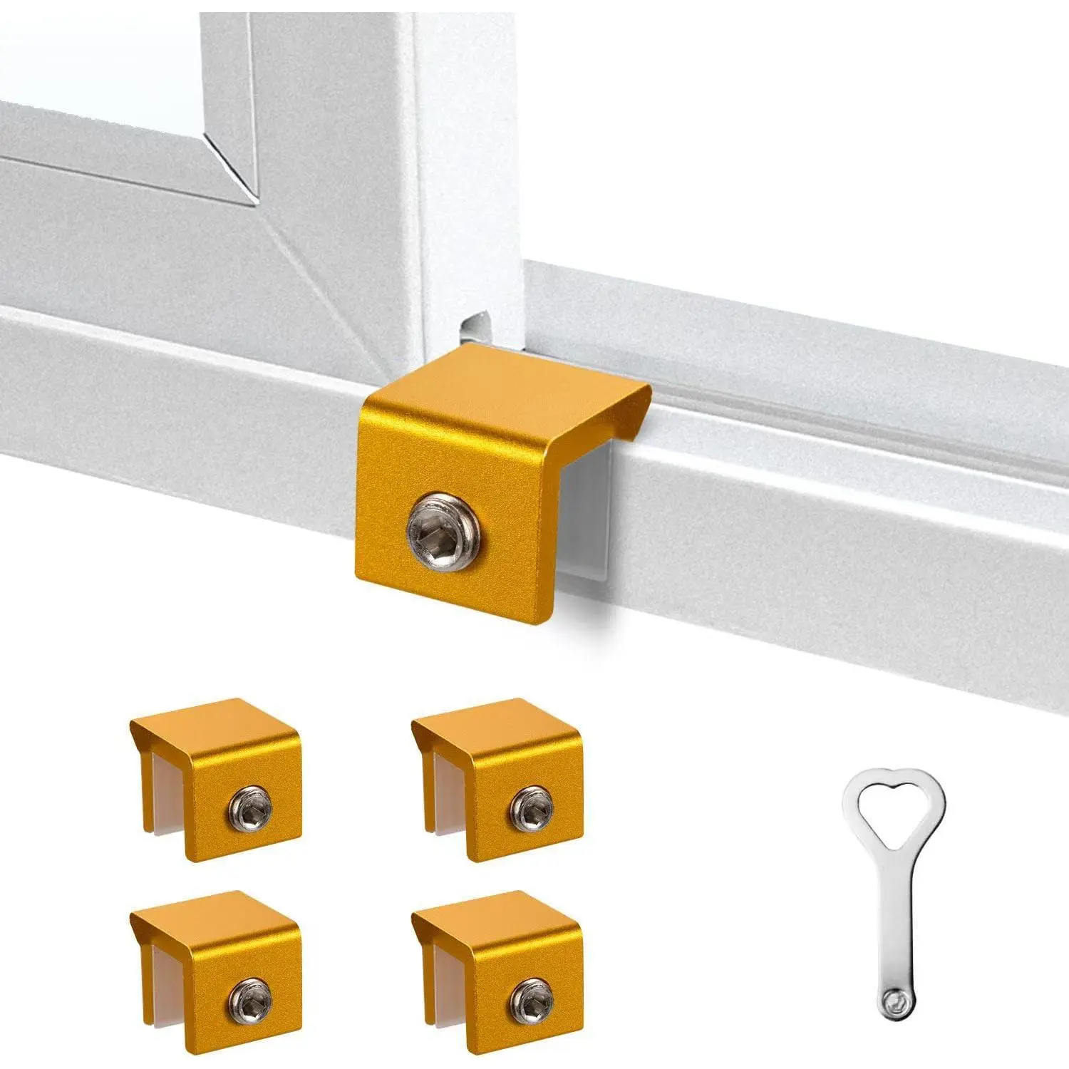 Window Locks for Up and Down Windows 4 Pack Window Stopper Sliding Window Lock for Vertical Horizontal Sliding Windows Doors with Key  Window  Locks  Proof(Golden Small)