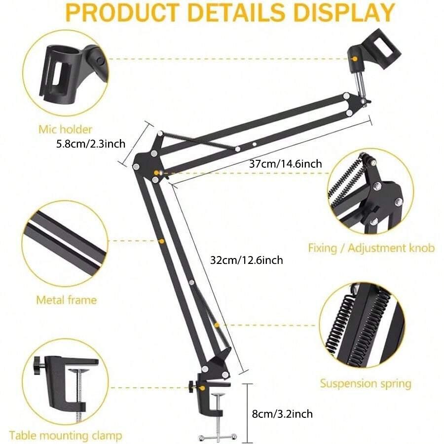 Adjustable Microphone Stand, Suspension Boom Scissor Arm Mic Bracket, Desk Mic Stand for Studio Recording Live Video Broadcasting Online Singing, Bedroom Accessories