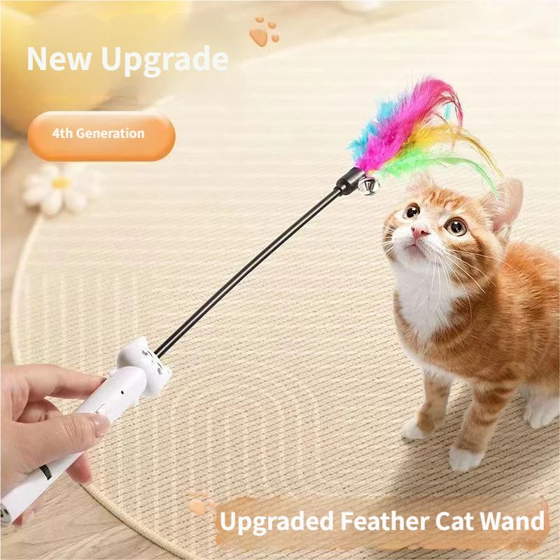 Multi-Function Cat Teaser Wand With Laser & Feather, Rechargeable Interactive Cat Toy With 5 Laser Patterns, Detachable Feather With Bell, Type-C Charging Wand For Indoor Cats, Daily Enrichment Play For Kittens & Adult Cats