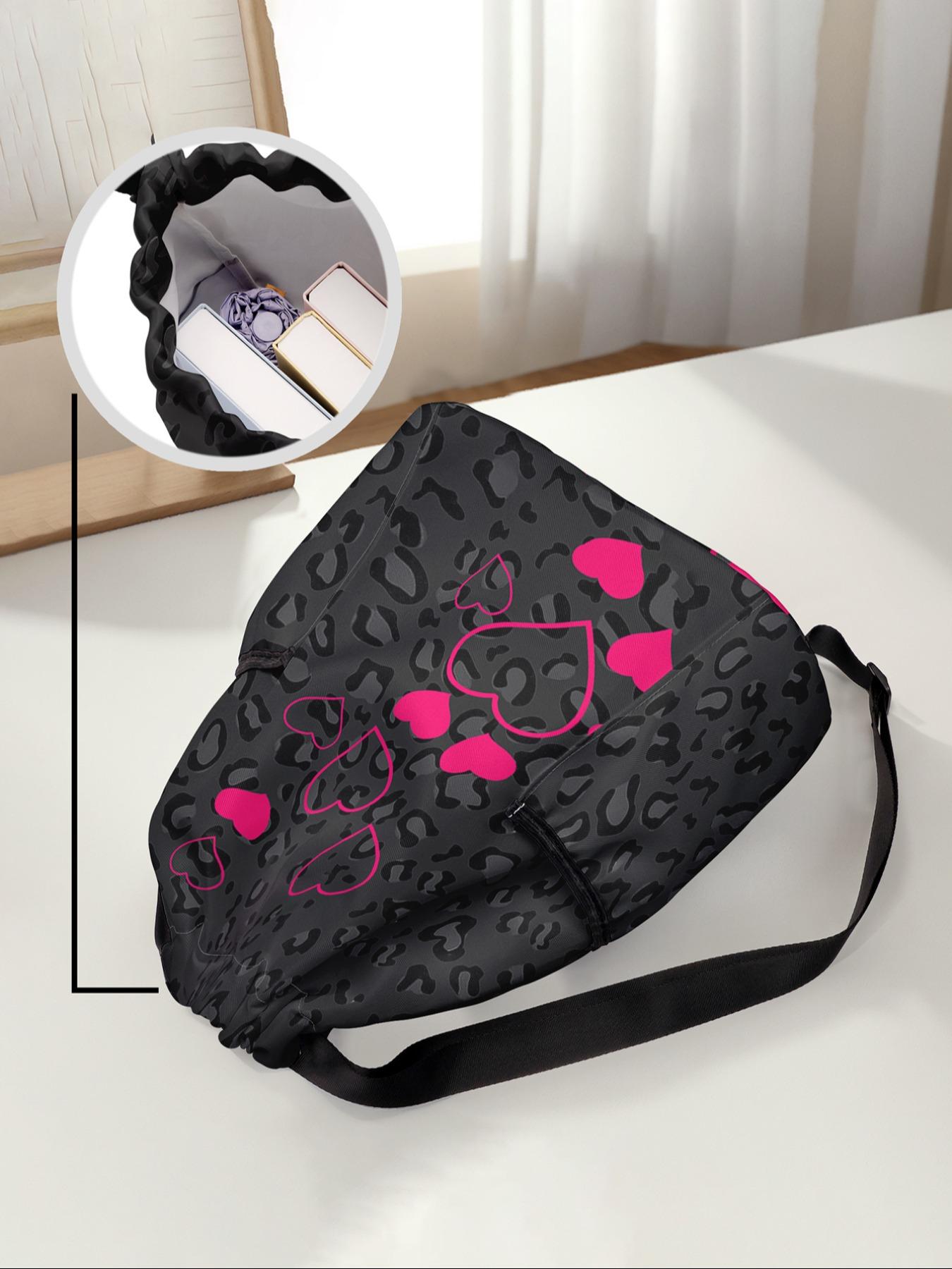 Heart Pattern Drawstring Backpack, Large Capacity Durable Gym Bag, Outdoor Sports Bag, Adjustable Shoulder Straps, Casual Travel Hiking Camping Bag