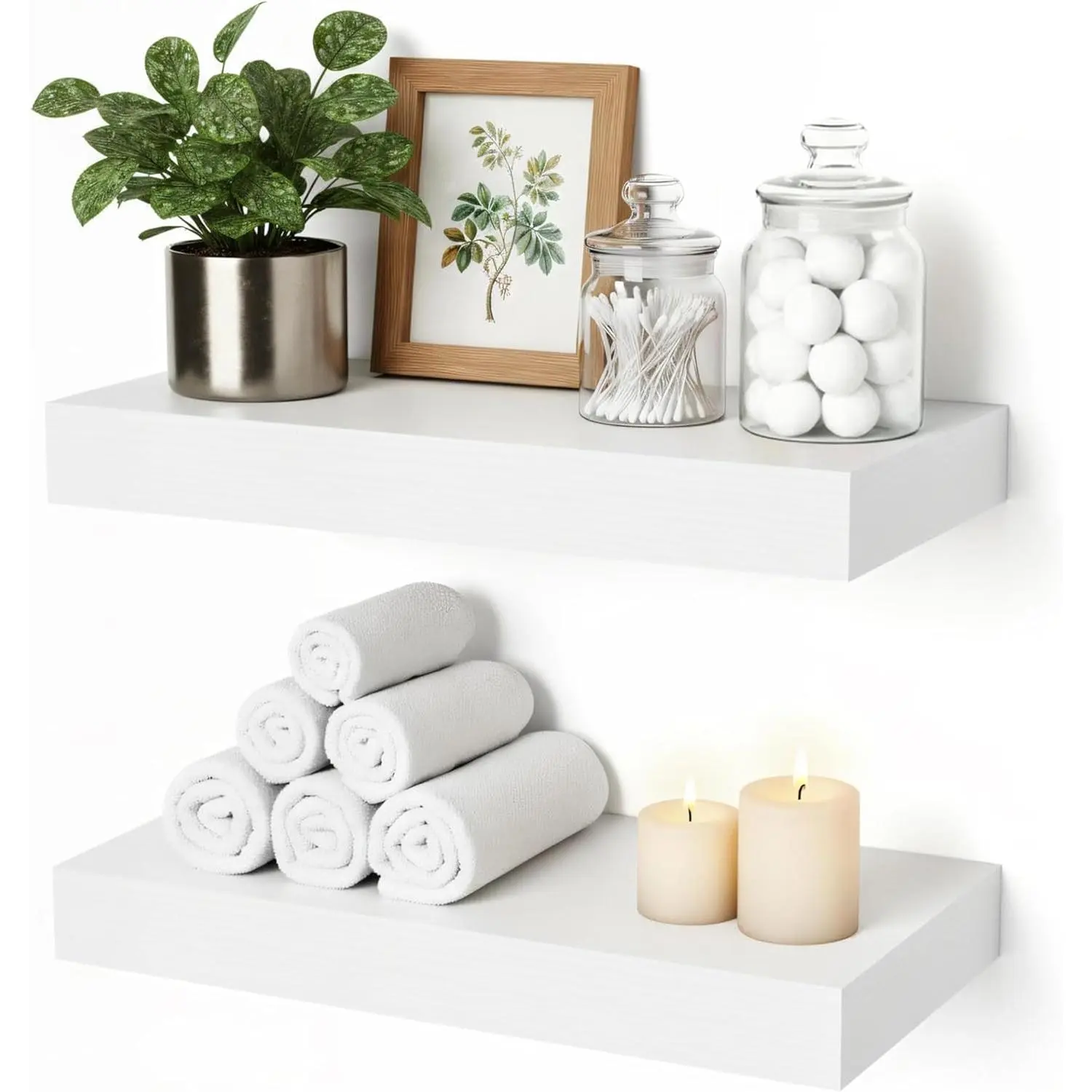 Floating Shelves for Wall 12 inch White Shelves Bathroom | Bedroom and Living Room Wall Shelves & Book Shelf,  Shelf, Modern Wooden Wall-Mounted Floating Shelf, Set of 2