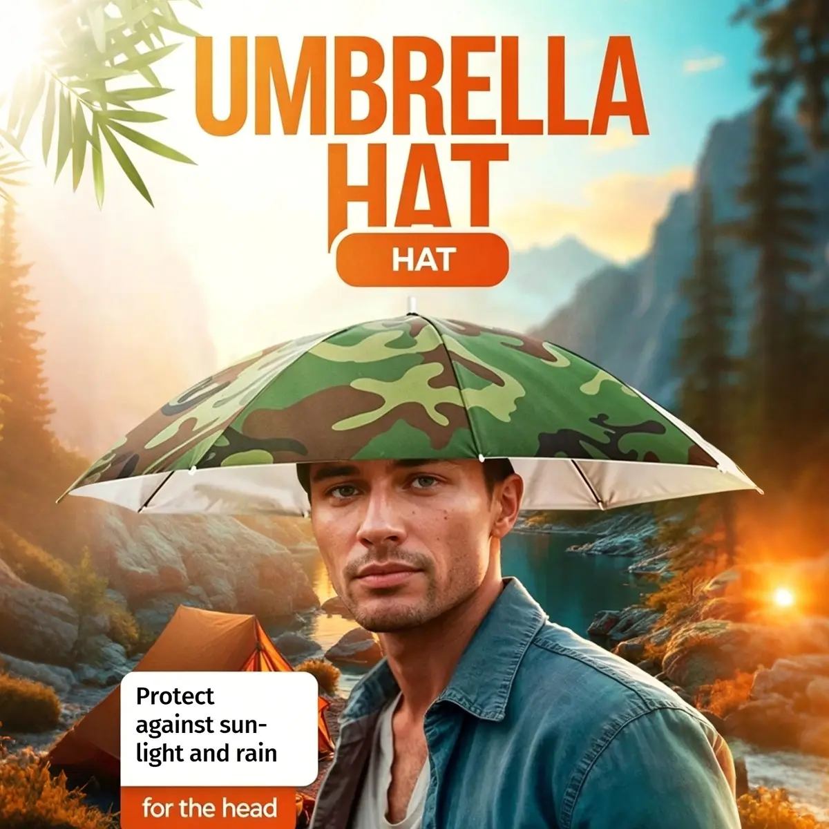 Hands-Free Wearable Umbrella Hat, UV Protection Foldable Head Umbrella, Sun & Rain Shield for Fishing, Hiking, Camping & Outdoor Work